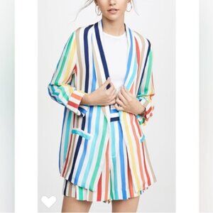 ALICE AND OLIVIA Rainbow Multicolor Stripe Lightweight Jacket Blazer